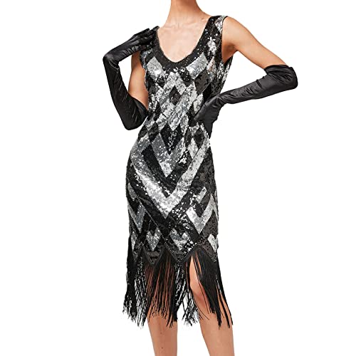 Vestido de fiesta temática de los años 20 para mujer con lentejuelas estilo Charleston