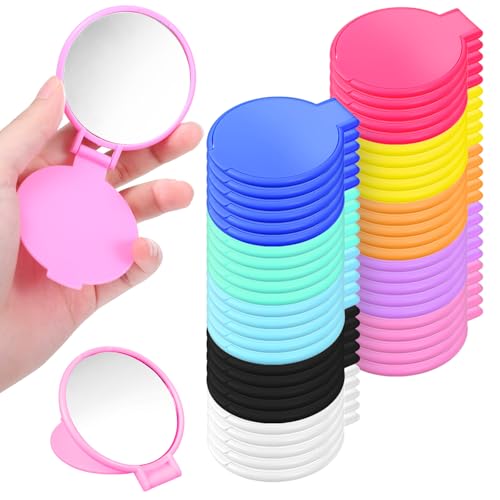 Meyeyaia 100 Pcs Compact Mirror Bulk Round Mini Vintage Pocket Mirrors for Purse Portable Folding Makeup Mirror Gifts Small Travel Mirror for Women Daily Use Party Favors (10 Colors)