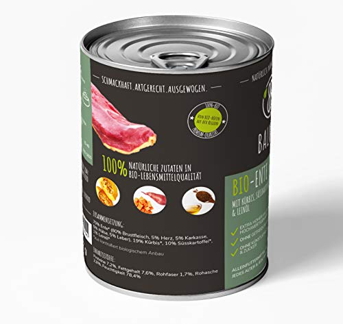 Baluna Bio-Ente Hundefutter | Von Bio-Höfen aus der Region | Hergestellt in DE | Hoher Fleischanteil | Bio-Ente 800g