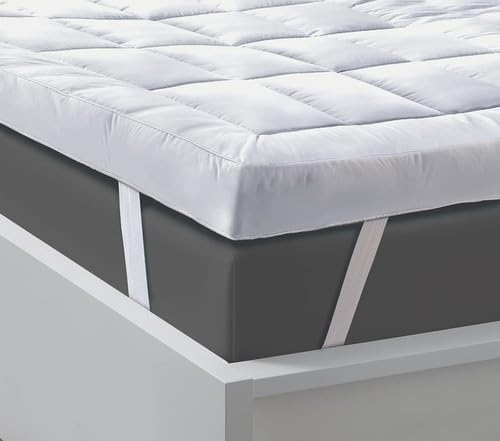 Microfibre Thick 4 Inch/10cm Mattress Topper Double Bed - Anti Allergy Luxury Mattress Topper with Elastic Straps fit up to 40 CM - Double Bed Mattress Enhancer Pad