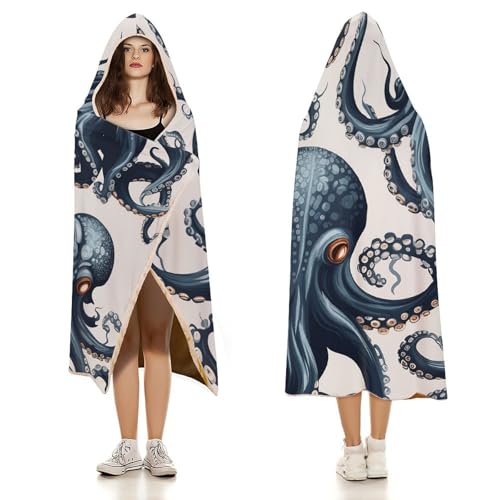 Cape à capuche pieuvre couverture portable plaid canapé voyage 101x127cm