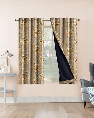 Image of Cloth Fusion Printed 100% Blackout Window Curtains 5 Feet Long Set of 2