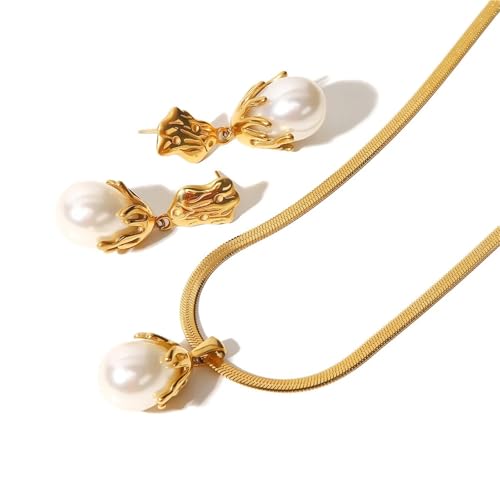 Ensemble bijoux baroques acier inoxydable boucles d'oreilles pendantes collier tendance