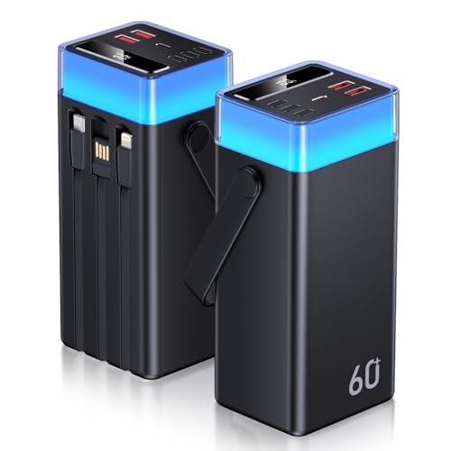 CUZAR PowerBank 60000mAh 22.5W Schnellladefunktion große Power Bank,USB C mit Kabel Tragbares Externer Akku kompatibel mit iPhone, Tablets, iPad, Samsung