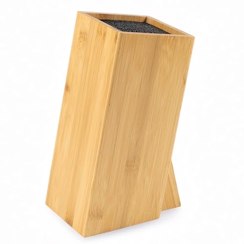 Hanseküche Bloc à couteaux - Porte-couteaux sans couteau - Planche à couteaux en bois (bambou, marron, carré, incliné, un compartiment)