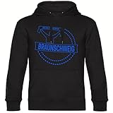 VIMAVERTRIEB® Kapuzen Sweatshirt Braunschweig - Meine Fankurve - Druck: blau - Shirt Pulli Hoodie Fußball Fanartikel Fanshop - Größe: L schwarz-2