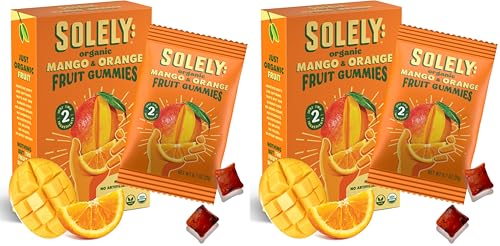 Image of SOLELY - Organic Mango & Orange Whole Fruit Gummies (Pack of 2 Box, 5 Bags per Box) - Real Fresh Fruit - Healthy Snacks for Adults & Kids - Non GMO, Vegan Snacks, Shelf Stable - 5 Bags (3.5 oz)