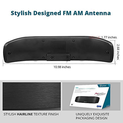 ANTOP Amplified Indoor AM FM Antenna, 50 Mile Radio Antenna with High Gain Reception, Built-in Amplifier Signal Booster and 4G Filter for Stereo Radio Audio Signals, Perfect for Home/RV/Mobile Use