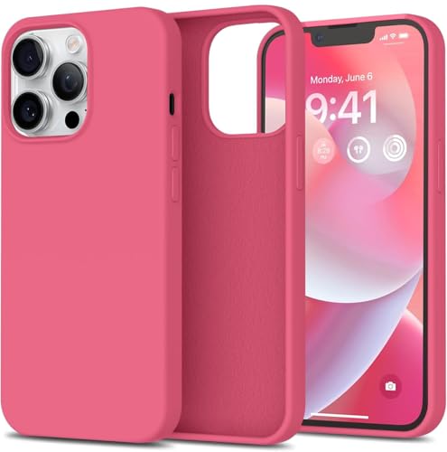 Image of Elzzi Microfiber Candy Case Compatible for iPhone 14 PRO, Shockproof Slim Back Cover Liquid Silicone Case (Hibiscus)