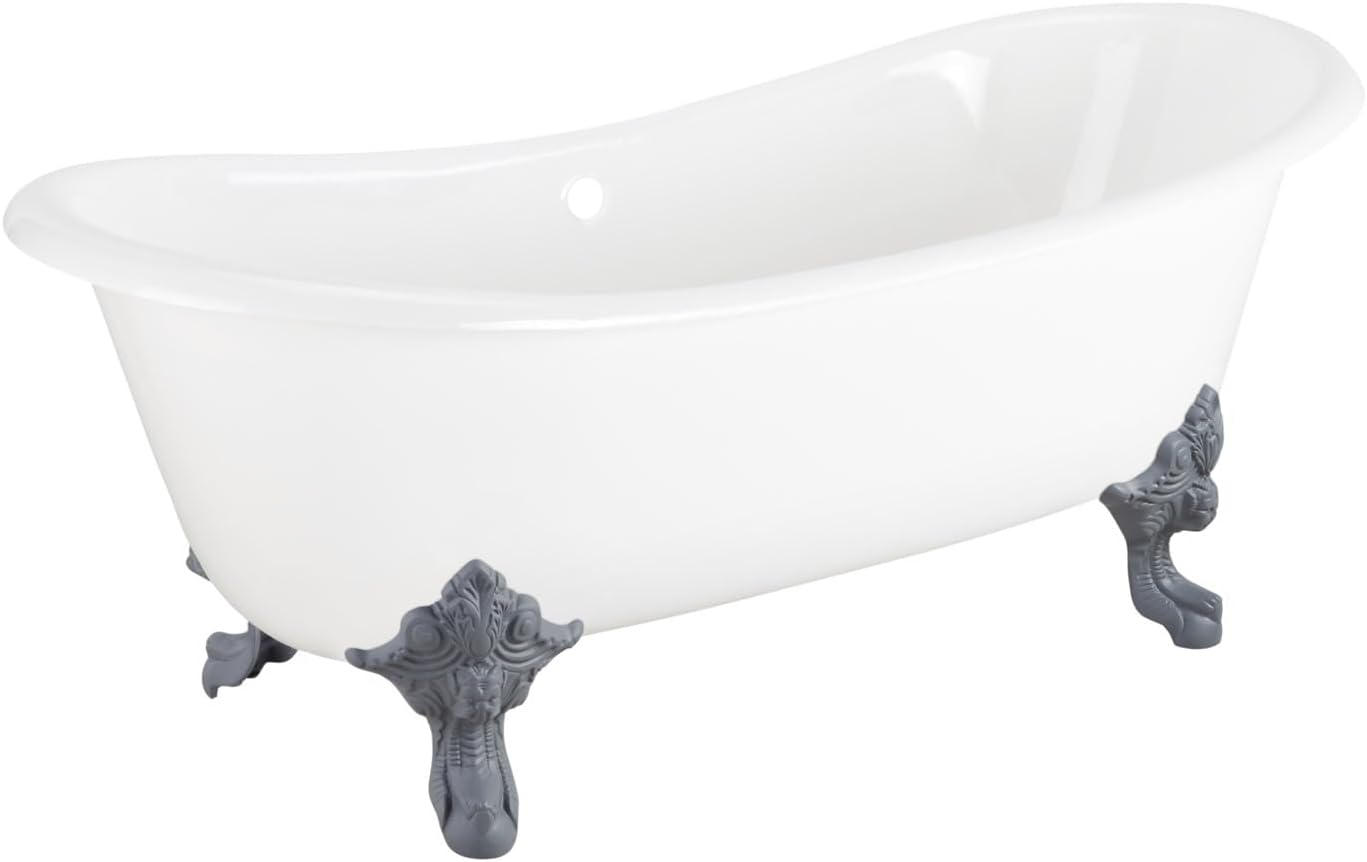 Signature Hardware 445028 Lena 59" Cast Iron Soaking Clawfoot Tub with Pre-Drilled Overflow Hole