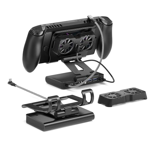 Detachable Magnetic Dual Cooling Fan Docking Station & Stand for Xbox ROG Ally X/Ally X/Ally/Switch2/Steam Deck/Legion Go/Go S/MSI Claw, USB A Gaming Hub, HDMI 4K@144Hz, PD100 Charging