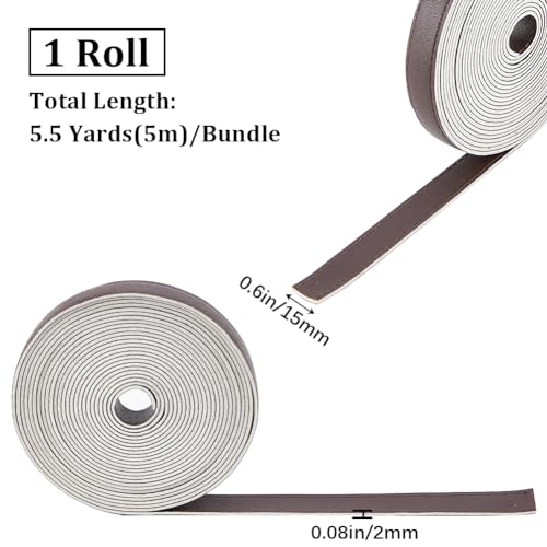 GORGECRAFT 5M Long Double Sided Leather Strips 15mm Wide Imitation Leather Strap 2mm Thick Flat Leather Cord Hand-stitched Edge PU Threads Strings for DIY Crafts Handle Belt Making Coconut Brown - Image 2