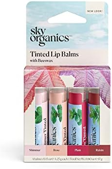 Sky Organics Tinted Beeswax Lip Balms, 4 Shades, Sheer Color & Shine