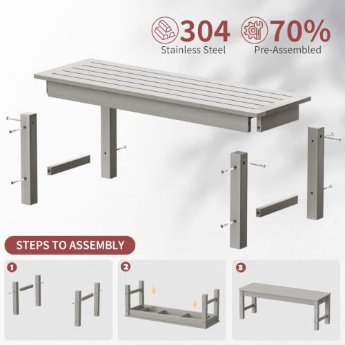 Image of Psilvam 47 inch Backless Outdoor Bench for 2-Person, Grey, 2pcs