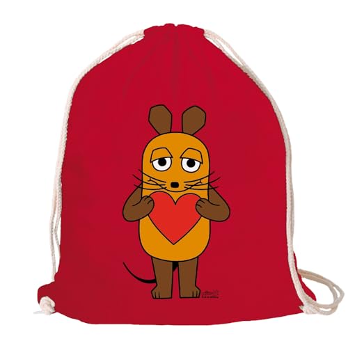 Logoshirt Sendung mit der Maus I Maus I Herz I Stoffbeutel I bedruckt I rot I AZO-free I stabiler Kordelzug I Lizenziertes Design