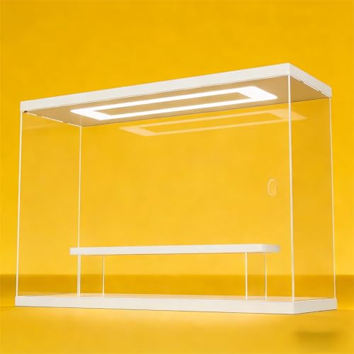 Image of Clear Acrylic Display Case with LED Light, 2 Tier Dustproof Showcase for Collectibles, Figures & Model Cars, Stackable Display Box (White, 12x4x8 in)