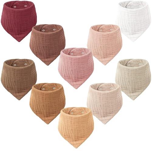 Image of Konssy Muslin Baby Bibs 10 Pack Baby Bandana Drool Bibs 100% Cotton for Unisex Boys Girls