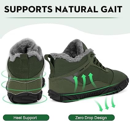 Image of Winter Footwear Barefoot Shoes Women Men Zero Drop Barefoot Hiking Boots Slip On Warm Waterproof Snow Boot Minimalist Wide Toe Ankle Booties Five Finger Hike Shoes Outdoor