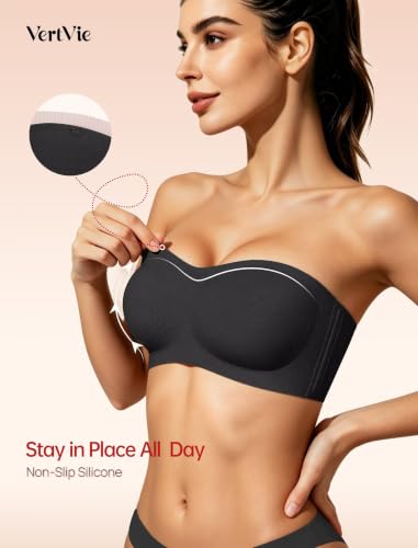 Image of Vertvie Womens Strapless Bra Jelly Push Up Seamless Bandeau Bra Wireless Non Slip Silicone Tube Top Bras Padded Bralette