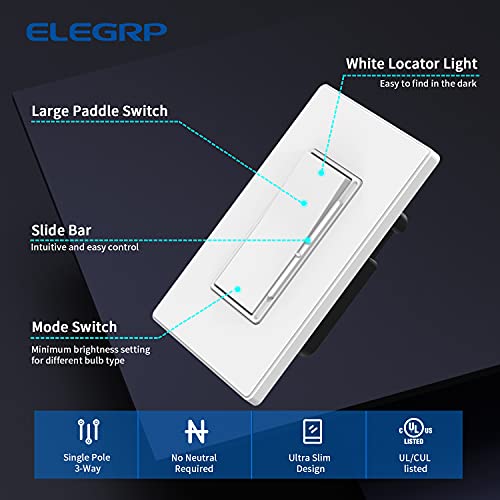 ELEGRP Digital Dimmer Light Switch for 300W Dimmable LED/CFL Lights and 600W Incandescent