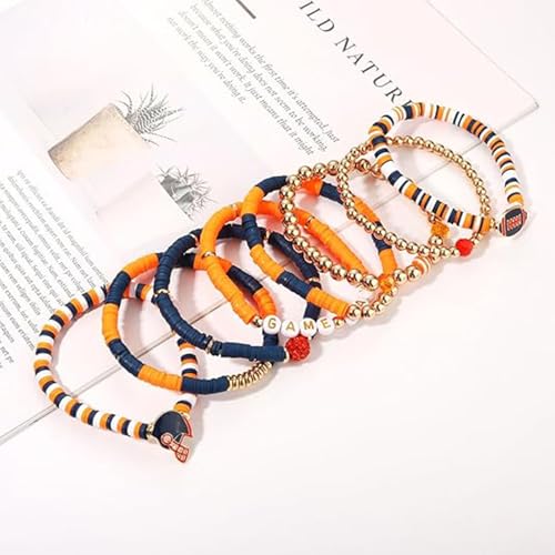 8 Pack Game Day Bracelets for Women, Football Bracelets Red Black Blue Heishi Clay Beaded Stretch Bracelets Stackable Charm Bracelet Bangles4