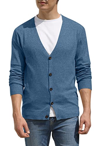 Hisir Strickjacke Herren Pullover V Ausschnitt Leichte Cardigan Elegant Winterjacke Klassischer Warme Weiche Strickjacken mit Knöpfe für Männer (VC Blau L)