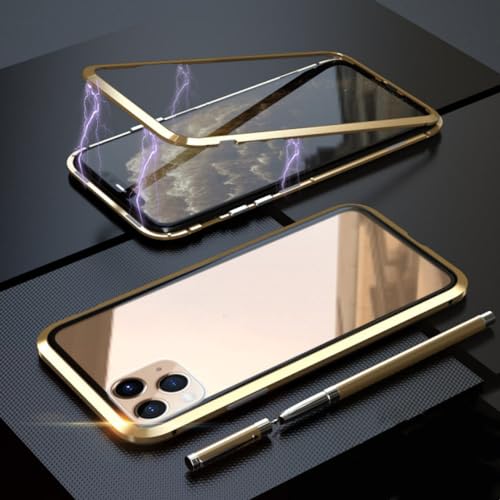 Coque en métal à adsorption magnétique pour iPhone 13 double face or