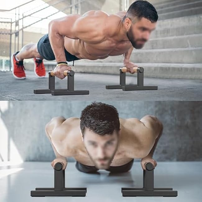 1 Pair Wooden Parallettes Push Up Bars for Men, Strength Training Pushup Stands Handles for Home Calisthenics, Fitness, Floor Workouts Solid Wood with White Metal Bracket - Support 500 lbs