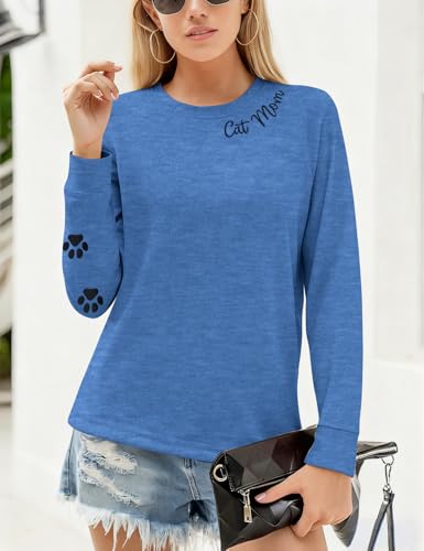 Image of Black Cat Shirt for Women Cat Mom Graphic Tee Shirts Cat Shirt Long Sleeve Pullover Tops