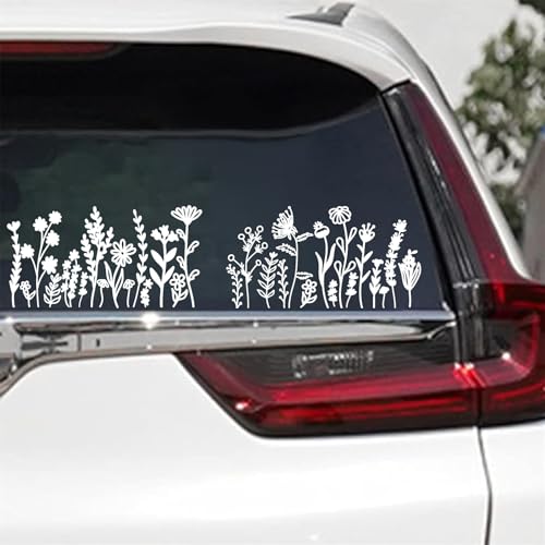 Image of Flower Car Stickers White Floral Car Decals Wildflower Cars Sticker Decorative Vehicle Window Decal Boho Bumper Sticker Small Flower Auto Window Decals for Cars Glass Windows Laptop Decor
