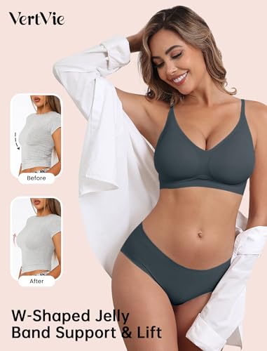 Image of Vertvie Wireless Bras for Women Full Coverage Supportive Seamless Bralettes No Underwire Push Up Comfort Soft T-Shirt Bra(Dark Teal,Small)