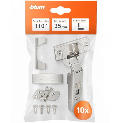 Blum Clip Top Lot de 10 charnières droites à 110 ° avec ressort, vis, butée d'angle + clip Blum Clip Plaque de montage en croix excentrique en acier Vis...