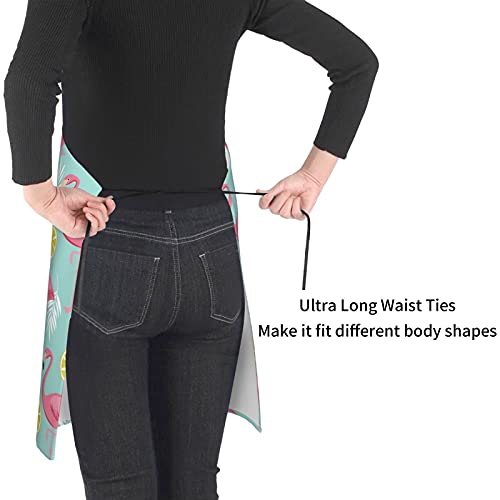 Xwqwer Pink Flamingo Pineapples And Exotic Leaves Bib Apron With 2 Pockets, Adjustable Kitchen Aprons Ties Waterdrop Resistant For Men Women Suitable For Cooking Bbq Chef Grill Baking #TOP2