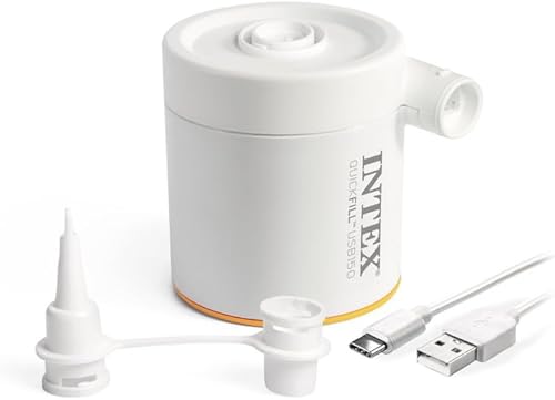 INTEX Bomba de aire USB 66616E QuickFill infla y desinfla flotadores de piscina y camas de aire - Incluye 2 boquillas de interconexión - Ligero y