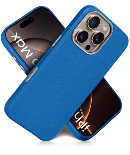 Image of WOW IMAGINE Back Cover for iPhone 16 Pro Max | Shockproof Tough Leather Texture Hard Mobile Case | Ultra Slim Non-Slip Grip | Inner Velvet Fabric | Metal Camera Ring - Blue