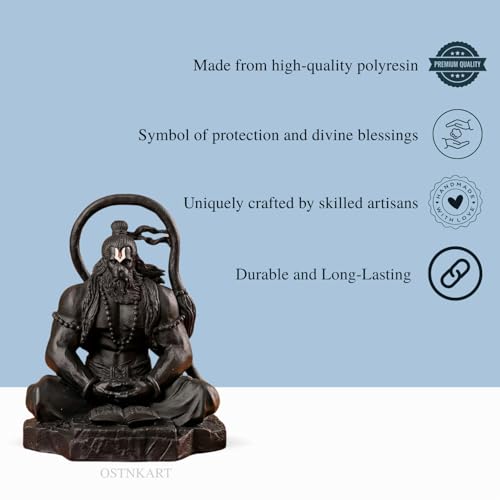 Image of Hanuman Murti - 3.5 Inch Black Polyresin Idol for Car Dashboard, Home & Office Decor - Spiritual Statue for Living Room, Diwali, Birthday & Housewarming Gift