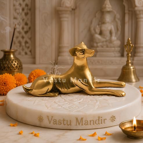 Image of Pure Brass Dog Idol, Vastu Remedy for Protection & Loyalty (23 cm, 990 g)