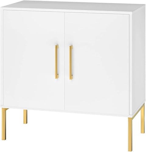 Miniatura 5 de JOZZBY Juego de 3 armarios de almacenamiento, aparador independiente con puertas dobles, aparador de madera moderno, armarios laterales blancos para