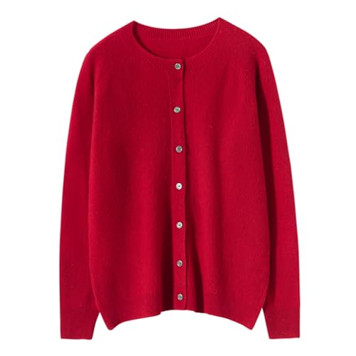 Image of Women's 100% Merino Wool Crew Neck Cardigan Lightweight Sweaters | Long Sleeve, Open Front, Button Down, Soft Knitted Coat, Casual, Breathable Tops, Business Outerwear, Cashmere Alternative