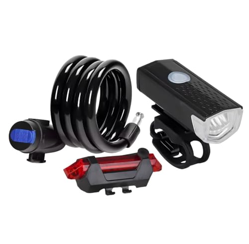NOAXY® Luces Bicicleta Delantera y Trasera USB Recargable, luz Bici,luz Bicicleta, Candado de Bicicleta Antirrobo con Llave, Kit Bicicleta candado y Luces,Impermeable Luz,120cm, Negro