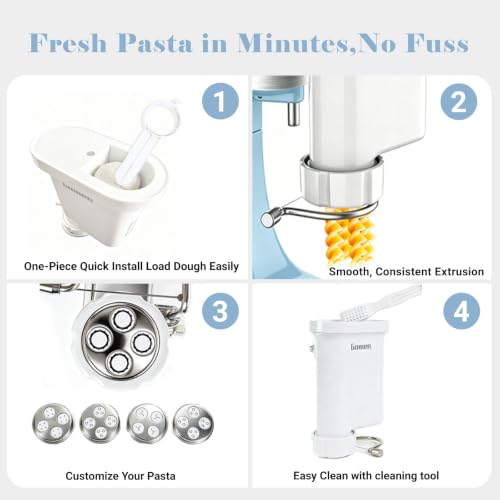 Image of Pasta Press Attachment for Kitchenaid Stand Mixer, Pasta Maker Attachment with 5 Interchangeable Plates, Easy Homemade Spaghetti, Bucatini, Fusilli, Large & Small Macaroni Accessories
