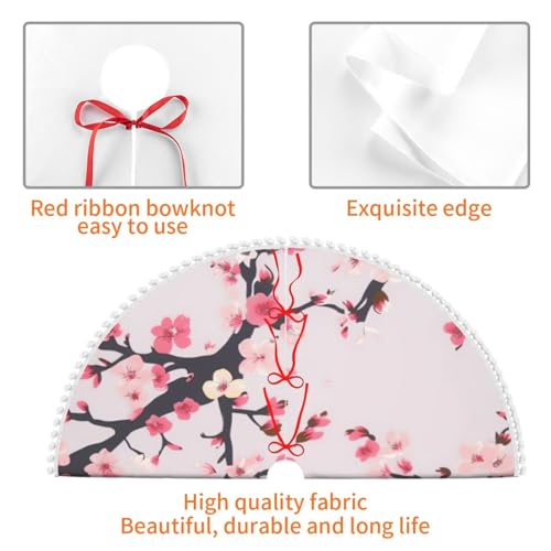 Jupe de sapin de Noël rustique 121 cm tapis double couche avec pompons - 6