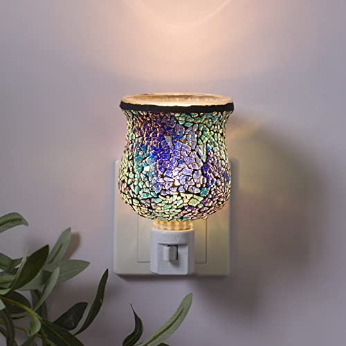 Motifeur Mosaic Glass Plug-In Fragrance Wax Melt Warmer, Decorative Pluggable Night Light (Blue Multi) #TOP1