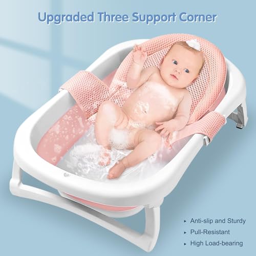 Image of Colorlife Baby Bath Seat Support Net Infant Bathing Seat Support Mat, Adjustable Comfortable Non-Slip Three-Pointed Baby Shower Net Bathtub Sit Up Mesh for Newborn 0-12 Months-Dusty Pink(No Bathtub)