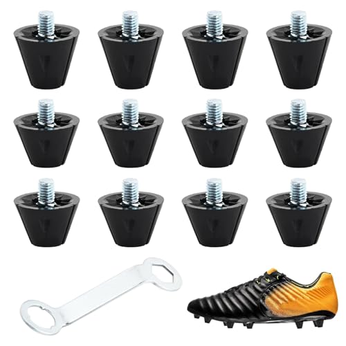 Amexo 12 Stück 13/16mm Ersatzstollen für Fußballschuhe, Schraubstollen Fussball Ersatzstollen mit Stollenschlüssel Ersatz Fußball Schuh Stollen Studs Schwarz Unisex