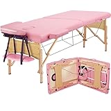 Yaheetech Massage Table Portable Lash Beds Spa Bed Massage Couch Foldable Spa Tables Adjustable 2 Fold with Non-Woven Bag 28 inch, Pink