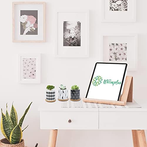 Warmplus 7.5CM Succulent Plant Pot, Ceramic Geometric Pattern Cactus Plants Pot, Small Plant Pots for Indoor Outdoor Plants with Bamboo Tray, and Great for Home Office Decor, Set of 3