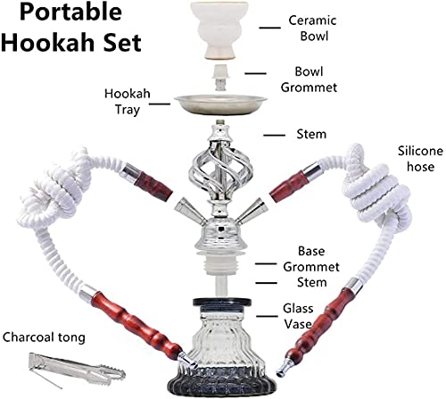 Theone Shisha Set 11-Zoll (ca. 27,9 cm) Premium 2-Rohr Hookah Komplettset, Tragbares Design Modernes mit Shisha-Zubehör… – Bild 4