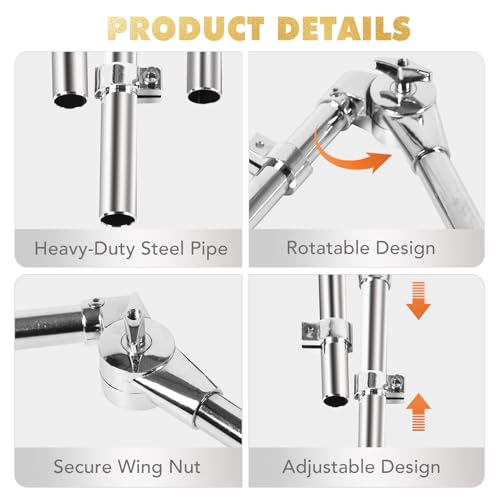 Seteol Drum Key & Tom Drum Brackets Set, 3 Standard Square Lug Drum Tuning Keys + 1 Fast Rotary Tuning Key + 2 Adjustable Tom Stand Mount Holder Percussion Clamp, Hardware Parts Drum Accessories Tool