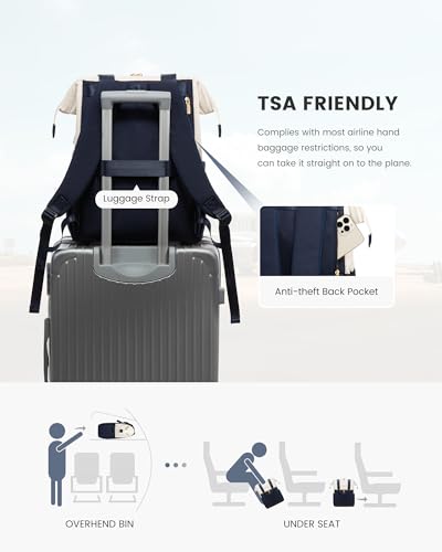 Image of LOVEVOOK Laptop Backpack for Women, 15.6 Inch Work Laptop Bag with USB Port, Fashion Teacher Nurse Backpack Purse, Waterproof Travel Computer Backpack with Organizer Bag, 2PCS,Beige - Navy